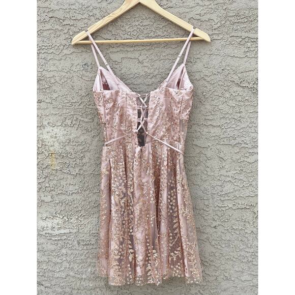 Blondie Nites Glitter Illusion Lace Corset Lace Up Back Dress ~ Juniors 5 - Picture 7 of 9